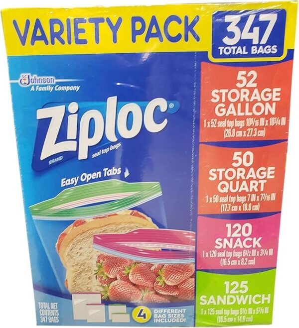 Ziploc Gallon, Quart, Sandwich, and Snack Storage Bags - Variety pack - 347 Total